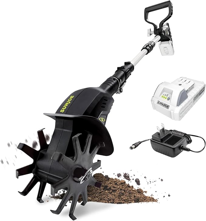 Sun Joe 24V-TLR-LTE 24-Volt Amp Cordless Garden Tiller + Cultivator, Kit (w/2.0-Ah Battery + Quick Charger)