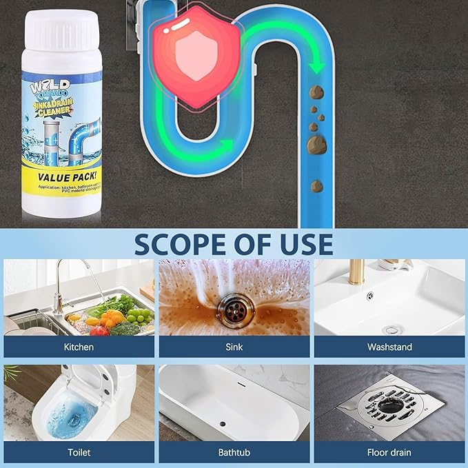 Sink & Drain Cleaner Powder - Pipeline Dredging Agent for Kitchen & Bathroom (4PCS)