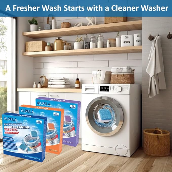 Lavender Washer Cleaner Tablets 24 Count – Septic Safe Washing Machine Cleaner & Odor Eliminator – Deep Cleaning Descaler for HE Front & Top Load Washers – Laundry Tub & Drum Cleaner