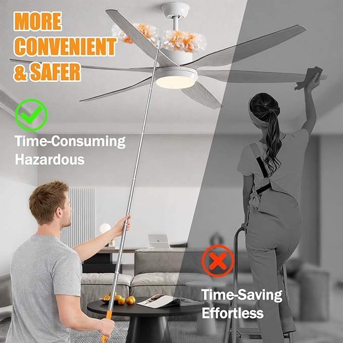 Gelibo 6ft Extendable Duster Handle with 5 Refills,Compatible with Swiffer,360°Rotating Ceiling Fan Dusters with Lock, Heavy Duty Microfiber Dusting Pads for Home Cleaning,Blinds,Hard-to-Reach Areas