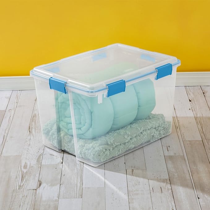 Sterilite 12-Pack Gasket Box, Weather-Resistant Storage Bins with Latching Lids, 80 Quart - Heavy-Duty Organizing Containers for Closet, Bathroom, and Office