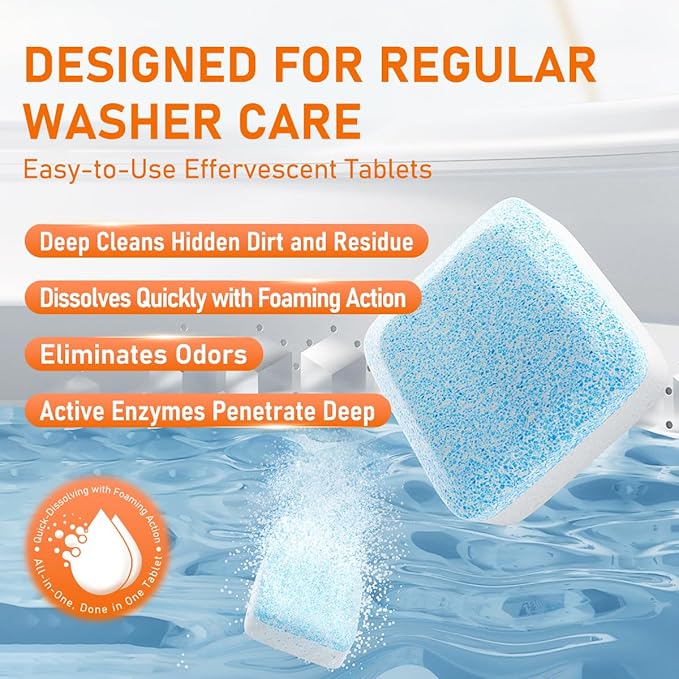 Washing Machine Cleaner Tablets 24 Pack, Deep Removes Residue, Grime and Odors,Washer Machine Cleaner for Front and Top Loader Washer Machines,6 Month Supply (2 PACK)