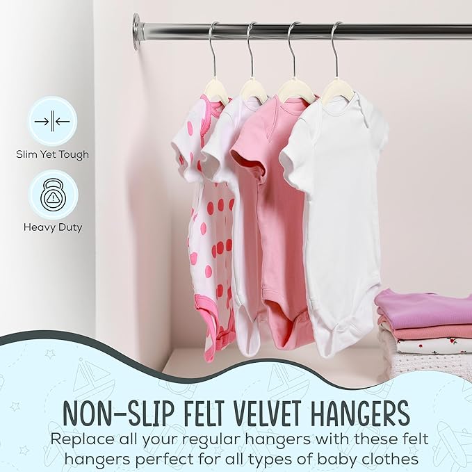 TechZoo 50 Premium Baby Velvet Hangers - 11.8" Non-Slip, Ultra-Slim Space-Saving Children Closet Hangers - 360° Swivel Hook, Strong & Durable Infant & Toddler Clothes Hangers for Wardrobe - Ivory