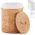 Round Water Hyacinth Laundry Hamper with Lid Handwoven Wicker Basket with Handles for Dirty Clothes, Storage, and Organization, No Assembly Required, 40L