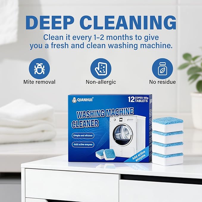 Washing Machine Cleaner Pro Tablets,Odor Remover,Eco Friendly,Washer Drum Cleaner Deodorizing Suitable for Top Load Front Loader Twin Tub,Home Deep Cleaning Essentials Gadgets (1 Count (Pack of 24))