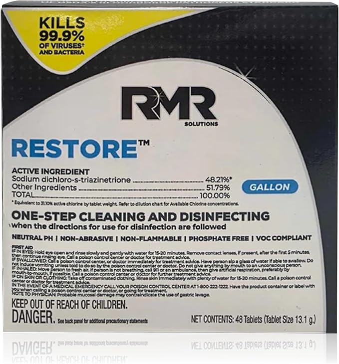RMR Solutions RESTORE Disinfectant & Cleaner Concentrate, EPA Registered Mold Remover & Antibacterial Cleaning Solution for Kitchen, Bathroom, Floor, Home, Pet Areas, Counter, 13.1g, Makes 48 Gallons