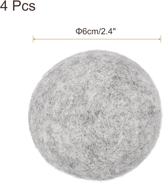 uxcell 4 Pcs Wool Dryer Balls, 2.4 Inches Wool Laundry Dryer Balls for Reducing Clothing Static and Wrinkles, Light Grey