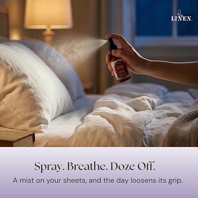 French Lavender Linen Spray | Sleep Aromatherapy Made with Lavender Essential Oil | Fabric Freshener for Beddings Pillows Towels and Bedroom | 4 fl oz