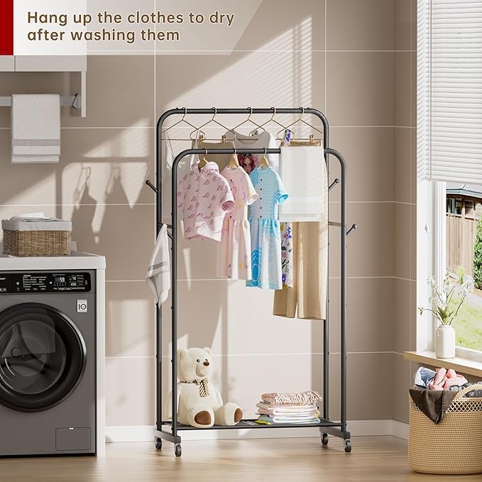Golpart Clothes Garment Coat Rack Drying Clothing Racks Metal Freestanding for Hanging Clothes Portable Closet for Laundry Bedroom Black