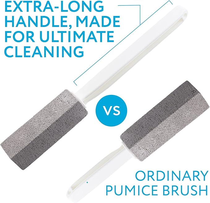 IMPRESA Pumice Stone Toilet Cleaner with Handle - 2 Count, White Hard Water Stain Remover & Toilet Bowl Cleaner - Versatile Pool Tile & Grout Cleaning Tool