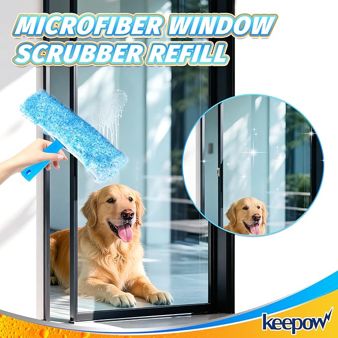 KEEPOW 10" Microfiber Window Scrubber Refill Replacement Compatible with MR.SIGA Professional Window Cleaning, Reusable Squeegee Cloth Sleeve (4 Pack)