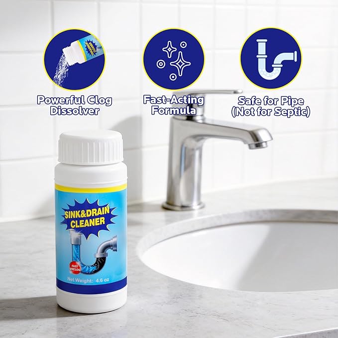 Sink and Drain Cleaner Powder for Kitchen and Bathroom Sinks Shower Tub - Drain Clog Remover Unclogging Cleaner for Daily Cleaning (4 Pack)