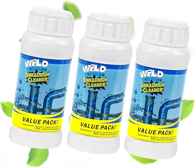 Drain Cleaner Powder, Wild Tornado Sink and Drain Cleaner Powerful Pipeline Dredging Agent, Kitchen Unblocker, Powder for Kitchen Toilet（3Pcs）