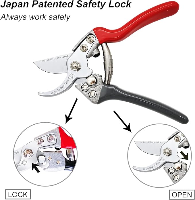 TONMA Pruning Shears [Made in Japan] Professional 7.5 Inch Premium Plant Garden Scissors Secateurs with Ergonomic Handle, Bypass Hand Pruners Branch Gardening Clippers for Plants