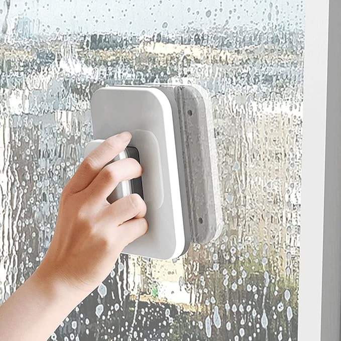 Magnetic Window Cleaner Double Sided, Large Handle Double Sided High Sturdy Plastic Window Cleaning Tool for 3 to 10mm Glasses Outside Window Cleaner Tool