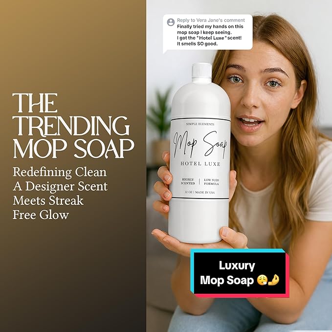 Mop Soap Highly Scented Fragrance, Long Lasting Luxury Floor Cleaner for Hardwood, Tile, Laminate & Stone, Low Suds No Residue Formula, All Mop Types, Made in USA, 32oz Hotel Luxe Fragrance
