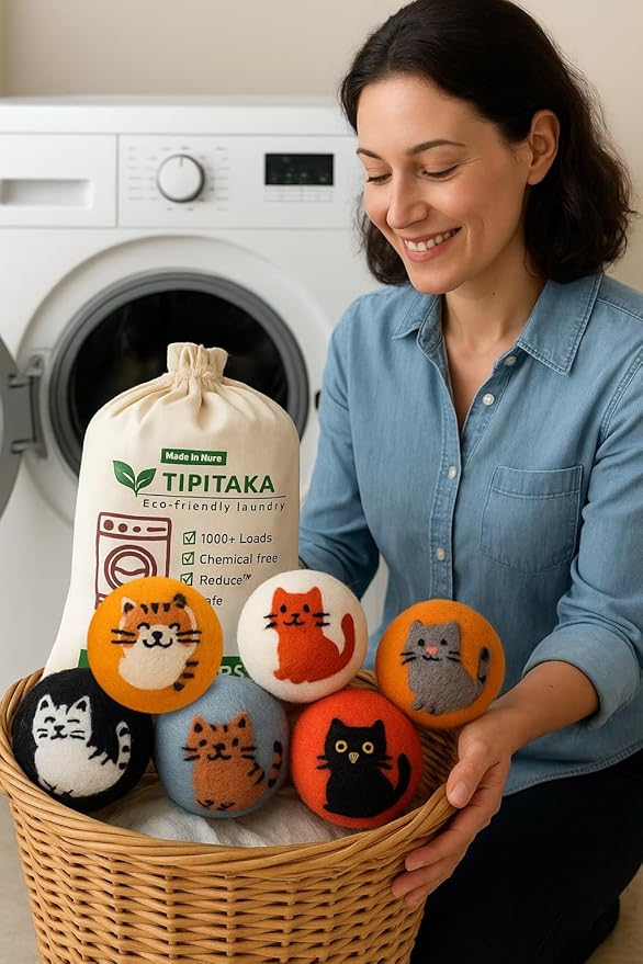 Laundry Wool Dryer Balls | Natural Fabric Softener – Reusable, Eco-Friendly, Reduces Drying Time – Wool Balls Replaces Dryer Sheets - 6 XL Pack - Laundry Balls for Dryer