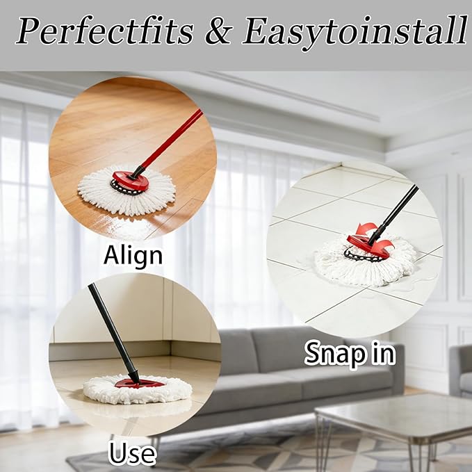 4Pcs Mop Heads Replacement,Spin Mop Replacement Head Compatible with Cedar Easywring 1-Tank System,Including 2 Spin mop Replacement Heads,1 Brush Head and 1 Base (Machine Washable & Easy to Replace)