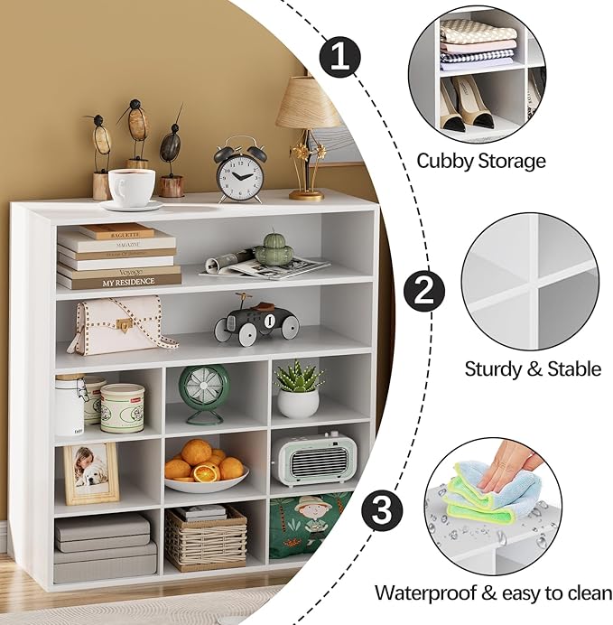 Garden 4 you Shoe Rack Organizer, 5-Tier Wood Cubby Shoe Rack with 2 Storage Shelf and 9 Cubbies, Shoe Organizer Cabinet for Entryway, Hallway, Closet and Garage, White