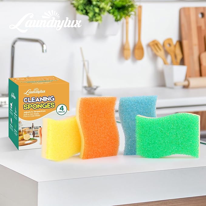 Scrub Sponge, 8 Pack Dual-Sided Temperature-Responsive Scrubber - Non-Scratch - Multipurpose Dish Sponges for Kitchens, Bathrooms, and Outdoor Use - S Shape