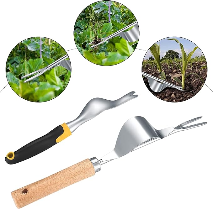 2 Pcs Hand Weeder Puller Tool, Manual Weed Puller Tool Kit, Garden Manual Weeder Removal Tools with V-Shaped Forks, for Garden Yard Lawn Farm Weed Roots Digging Removal Hand Tool