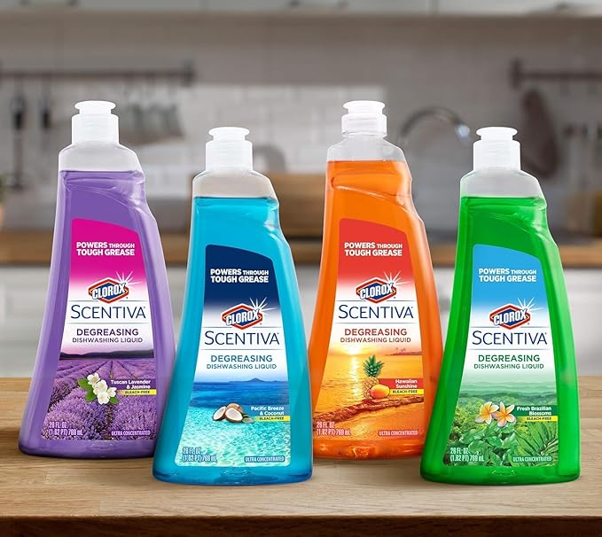 Clorox Scentiva Liquid Dish Soap, Tuscan Lavender & Jasmine Scent - Dishwashing Detergent Cuts Through Grease - A Powerful Clean You Can Trust, 26 Fl Oz