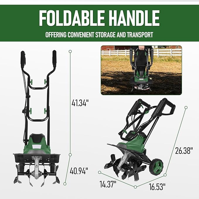 14-Inch Electric Tiller Cultivator, LAZYLAND 10A 360RPM Corded Rototiller with 8.7-Inch Tillling Depth, 4X4 Steel Tines for Garden/Lawn/Yard/Soil Aeration/Soil Cultivation