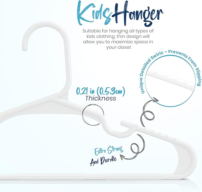 Utopia Home Kids Hangers - Plastic Baby Hangers for Closet - Childrens Hangers for Clothes & Infant Hangers for Closet - Ideal for Everyday Standard Use (White, Pack of 100)