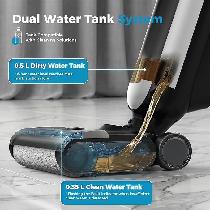 OLIXIS Wet Dry Vacuum Cleaner, Cordless All-in-One Vac Mops, Vacuum Mop with Self-Cleaning System, Dual Water Tank Design, Tangle-Free Brush, Dual-Edge Cleaning, 35-Min Runtime