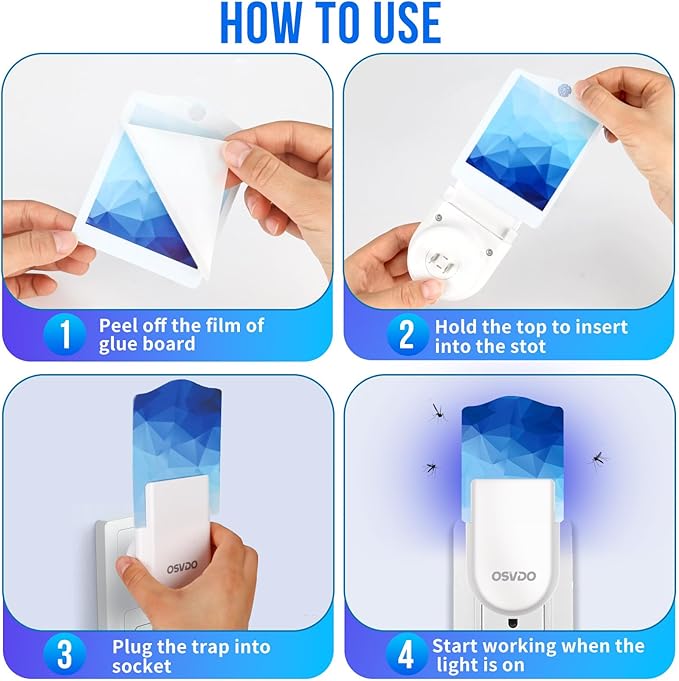 Flying Insect Trap, Plug-in Fruit Fly Traps for Indoors, (2 Devices + 12 Refills) Fly Traps Indoor, Fly Bug Zappers, Fly Catch Mosquitos, Flies, Fruit Flies, Moths, Gnats for Home Safe