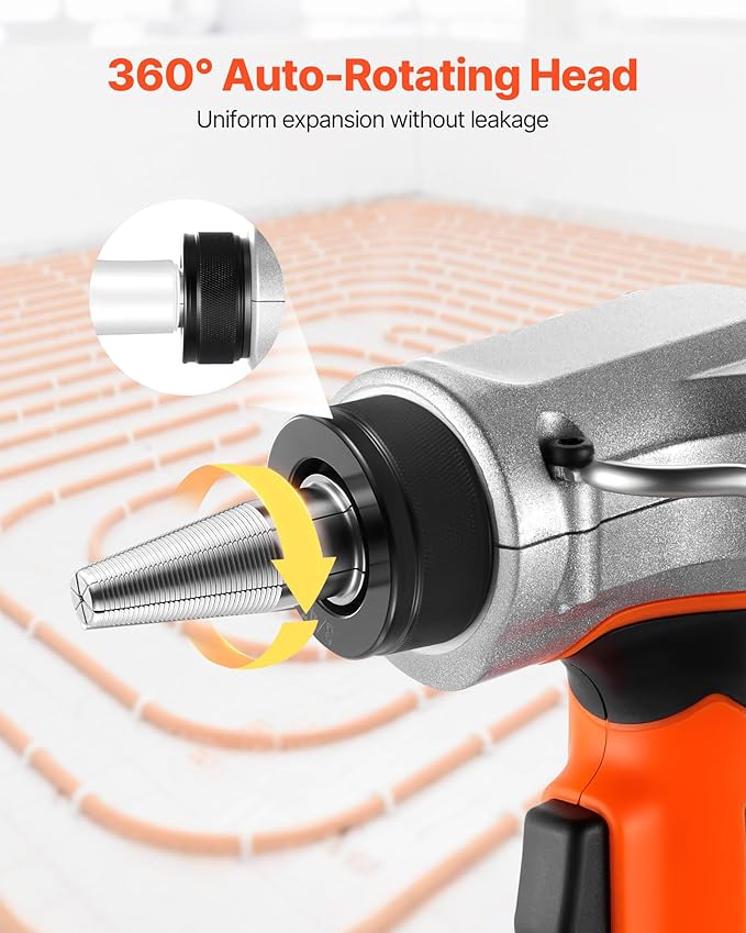VEVOR Cordless Tube Expander, 20V Max Electric Tubing Expansion Tool for 1/2", 3/4", 1" PEX-A Pipes, 22000RPM Pipe Expander with 3 Expanding Head, 2pcs 2AH Battery, Fast Charger & Carrying Case