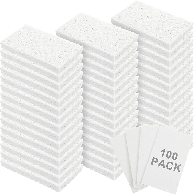 Zhengmy 100 Pieces Sponges Bulk Sponges Kitchen Compressed Sponge Natural Dish Sponge Compressed Wood Pulp Cleaning Without Scratching for Kitchen Bathroom, 3.9 x 2.4 x 0.12 Inch (White)
