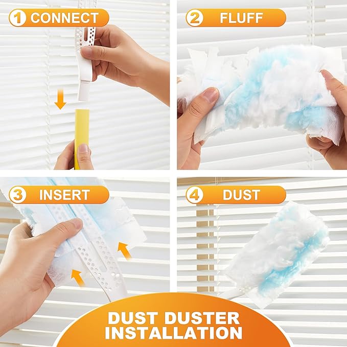 JOYMOOP Disposable Electrostatic Duster for Cleaning, with 1 Handles & 12 Ct Blue Heavy Duty Refills for Swiffer Feather Duster, Household Cleaning Tool for Electronics, Dusting Furniture, Blinds