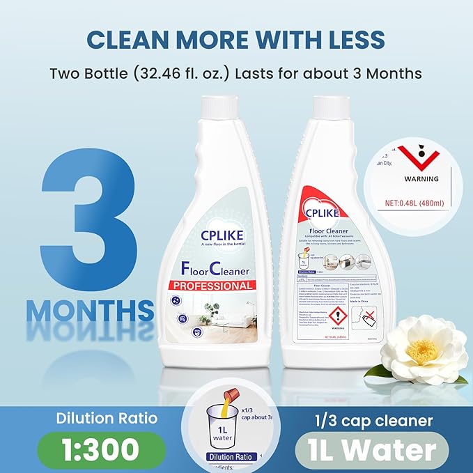 Floor Cleaning Solution for Mops, Compatible with Roborock (Qrevo/Q7/Q10/Saros 10R) and Other Brand Robot Vacuum and Mop Cleaner, Tea Tree Scent, 16.23 fl oz, Pack of 2