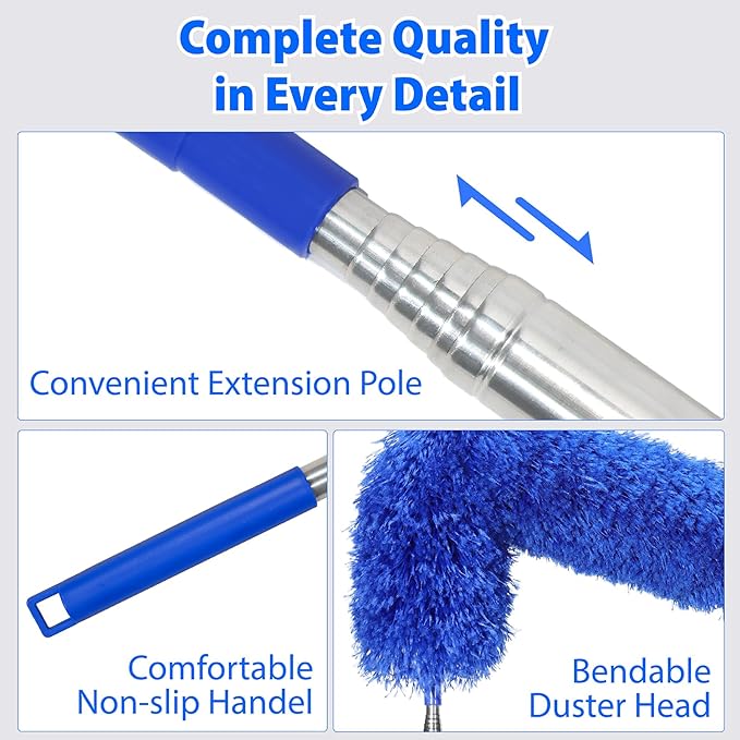 Duster with 80" Extension Pole for Cleaning, Bendable Duster Microfiber Head,Washable Cleaning Duster for Cobweb Cleaning,High Ceilings,Fan,Home,Furniture,Car