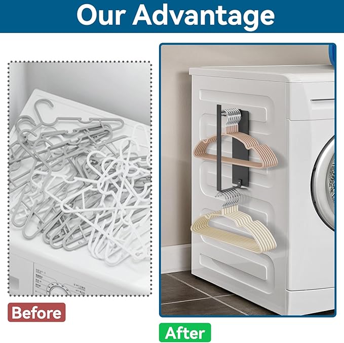 Magnetic Hanger Holder for Laundry Room, sunoyar Large Strong Magnetic Hanger Storage Organizer for Dryer/Washing Machine 2Pack Black