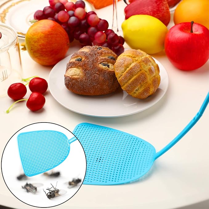 Boao 10 Pcs Fly Swatter Bulk Plastic Colorful Strong Flexible Manual Fly Swat Set Long Handle Durable Bug Swatter for Indoor and Outdoor