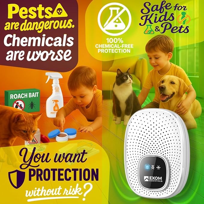 T-Ultrasonic Pest Control 4-Pack: Indoor Plug-in Repeller for Mice, Rodents, Squirrels, Insects, Roach Killer, Ant & Spider Repellent, Bed Bug & Flea Spray and Mouse Traps Alternative