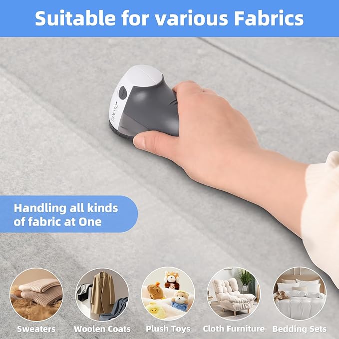 Electric Fabric Shaver and Lint Remover, Portable Fuzz Remover for Clothes and Furniture, Battery Operated, Easy to Use and Clean, Suitable for Sweaters, Blankets.（Grey）