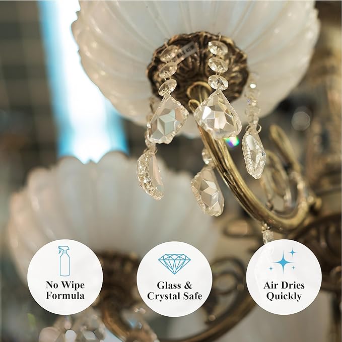 Hagerty Chandelier Cleaner - Spray On Chandelier Cleaner Drip Dry Spray No Wipe - Crystal Cleaner for Chandeliers, Glass Cleaner Spray, for Crystal, Glass, Bronze, Metal - Sprays up to 25 Feet - 32 Oz