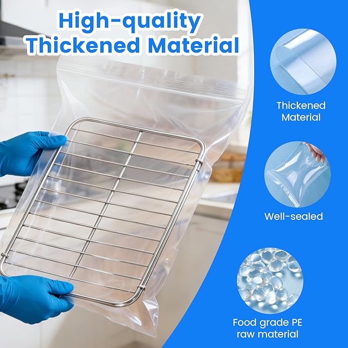 6-Pack Heavy Duty Oven Rack Cleaning Bags, Reusable No-Scrub Soaking Bags for Grill Grates & BBQ Racks, Leak-Resistant PE Material