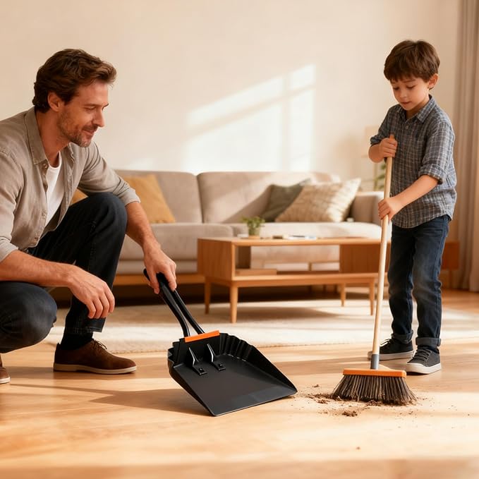 2 Pack Metal Dust Pan, 12 Inch Heavy Duty Dustpans, with Handle Black Large Dustpan for Indoor, Outdoor, Home Garage,Fireplace, Industrial and Commercial Use