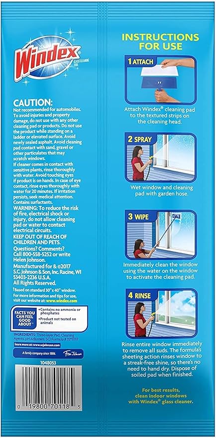 Windex Outdoor All-in-One Window Cleaner Pads Refill, 2 Count (Pack of 1)