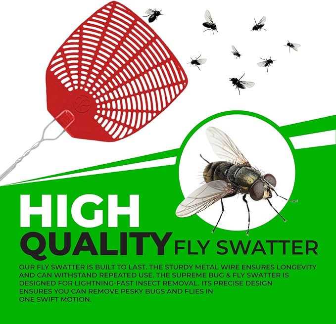 Supreme Bug & Fly Swatter 6-Pack – Braided Metal Handle 6 Pack Fly Swatters, Multi Pack Colors, – for Indoor/Outdoor – Flyswatter