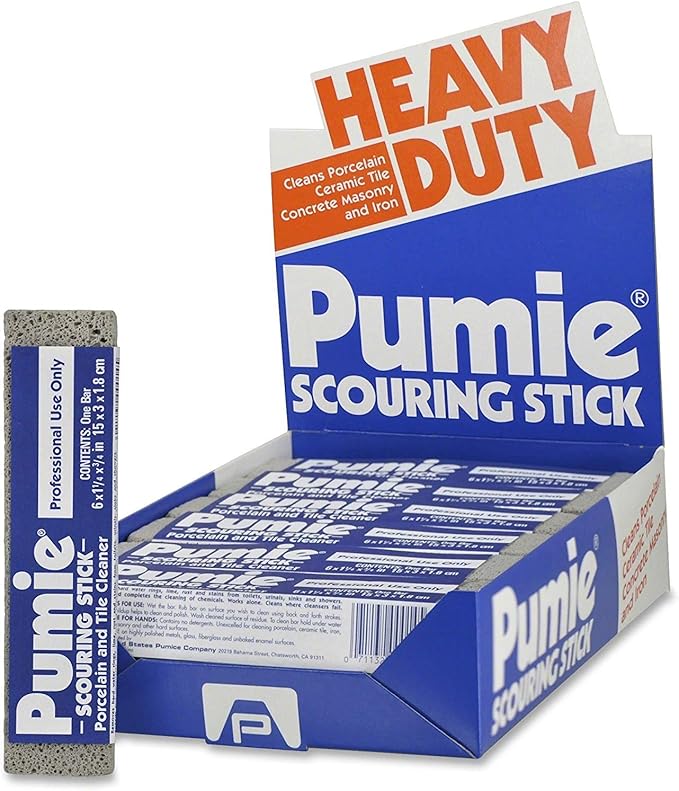 PUMIE Heavy Duty Scouring Sticks, By United States Pumice Co, Cleans Porcelain, Ceramic Tile, Concrete Masonry and Iron, Institutional Pack of 12 Bars, UPM 12