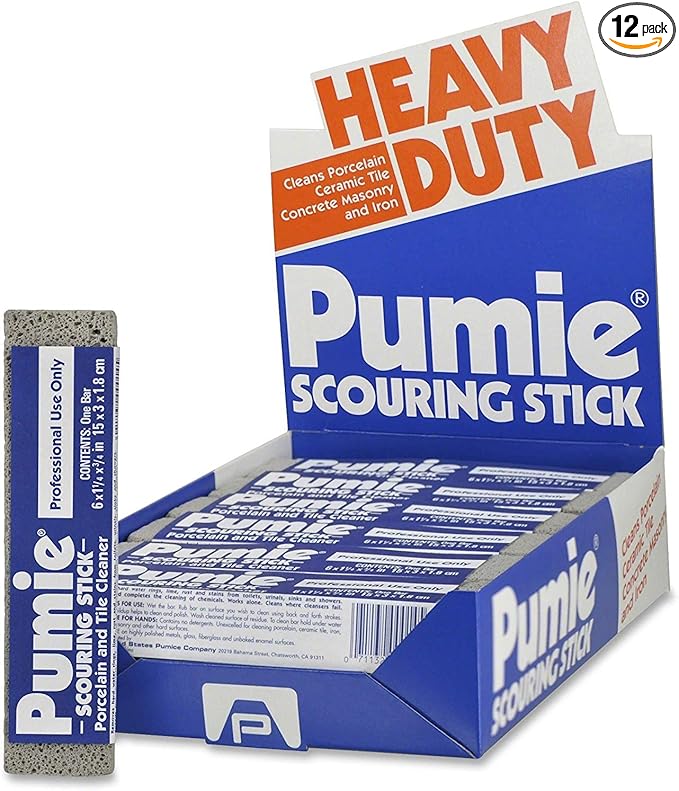 PUMIE Pumice Scouring Stick for Cleaning Toilet Rings Stain & Hard Water Rings, Extra Strong Heavy Duty Pumice Stone for Toilet Cleaning, Rust, Grills, Tough Bathroom, Ovens, Pools & Tubs - Pack of 12