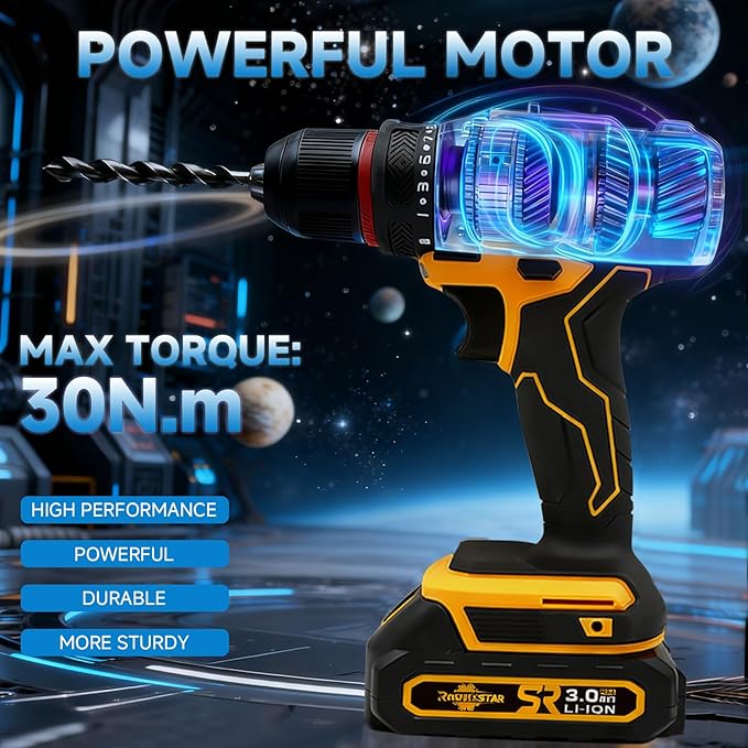 Cordless Drill Set with Battery and Charger,Power Drill Tool Set 20v,3/8-Inch Keyless Chuck,Variable Speed (Equipped with 2x 3Ah Batteries)