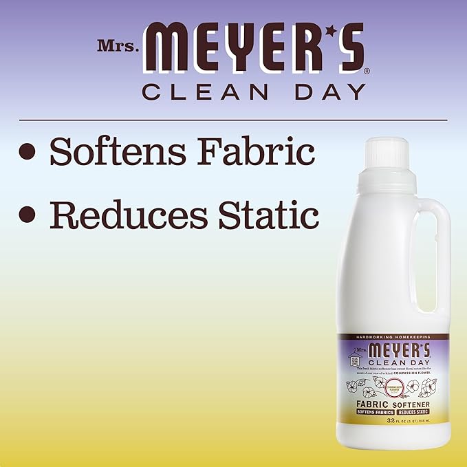 MRS. MEYER'S CLEAN DAY Liquid Fabric Softener, Infused with Essential Oils, Paraben Free, Compassion Flower (32 Loads), 32 oz (Pack of 4)