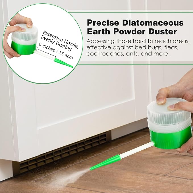 Qualirey 2 Pack Diatomaceous Earth Powder Duster with 6 Inch Extension Nozzle, Diatomaceous Earth Powder Duster for Pest Control, Sprayer for Indoor and Outdoor Use