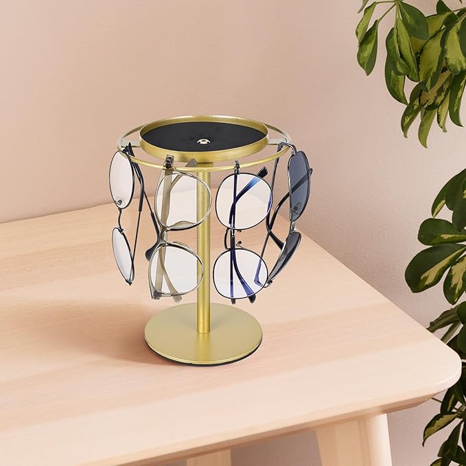 Sunglasses Organizer Glasses Display Rod Eyeglass Holder Stand Gold Metal Eyewear Storage Rack for Desk Tabletop Use